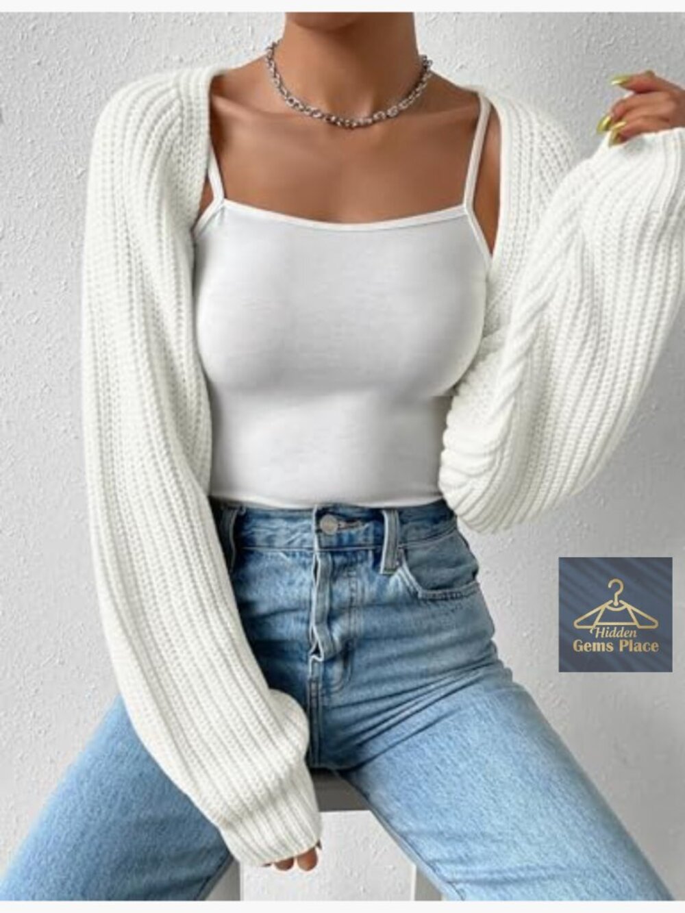 Long Sleeve Open Front Knit Crop Cardigan Bolero Shrug Sweater - Picture 5 of 7
